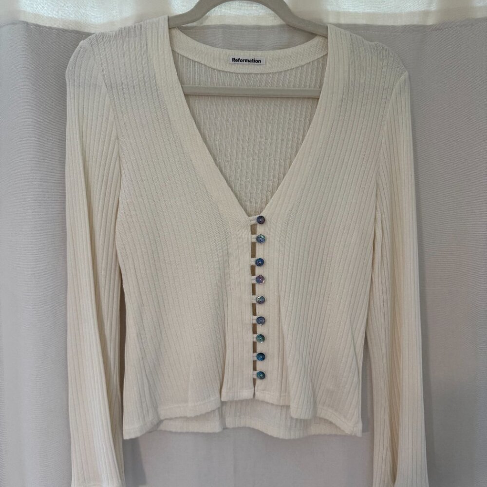 Reformation Gellar Knit Top | Ivory | size large - Picture 2 of 3